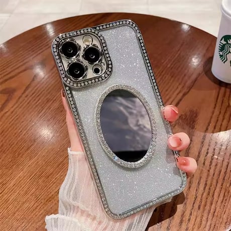 鏡 ジュエリーiPhone15Pro/15ケース 花カメラレンズ アイフォン14Pro/13ケース お洒落 キラキラインナーシート付  [M3752]