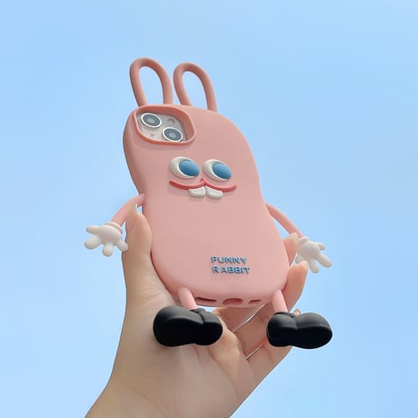 ウサギ iPhone14/13ケース ピンク シリコンアイフォン12/11カバー かわいい 耳持ち手 頑丈 プレゼントにおすすめ  [M3117]