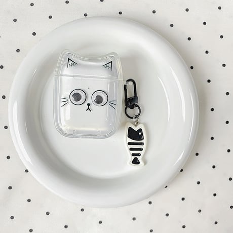 猫と魚 Airpods4ケース ギフトにおすすめ AirpodsPro2ケース airpods3/2ケース 耳付き キーチェーあり 可愛い[M5513]