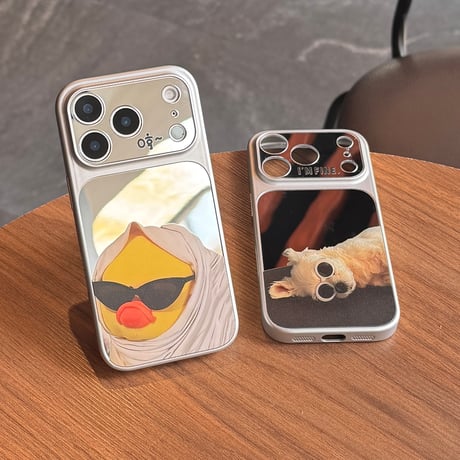 可愛い動物柄ミラー iPhone17Pro/17ケース カメラ保護カバー iPhone16Pro/15ProMaxケース 光沢感 頑丈 クール[M6384]