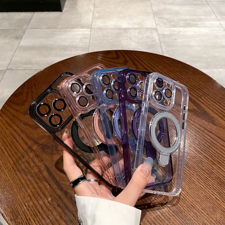 黄ばまない iPhone15pro/15promaxケース  MagSafeリングスタンド レンズフイルム iphone14/13pro/12カバー 耐衝撃 高機能[M4137]