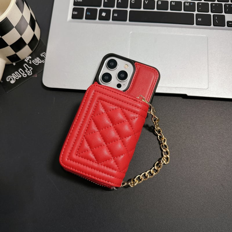 カード/小物入れ付 iPhone15/15プロケース ショルダーチェーン付