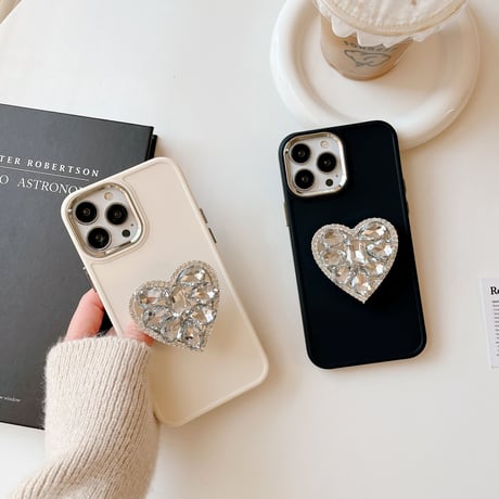 ハートダイヤモンドgrip iPhone15/14proケース おしゃれ アイフォン13/12/11ケース キラキラ スタンド機能 ガールズに人気[M2883]