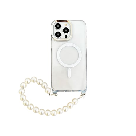 ストラップ付 MagSafe対応iPhone15/15proケース 黄ばまないクリアiPhone14pro/13/12カバー シンプル風 高級感[M4062]