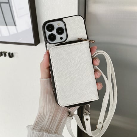 カード入れ iPhone15/14proカバー レザー製 アイフォン13pro/12mini/11proケース 肩掛け長さ調整可ストラップ 高品質 便利 [M3093]