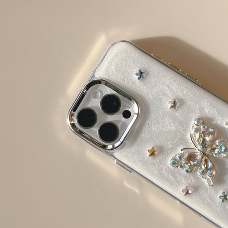 ダイヤ蝶 iPhone16pro/16plusケース パールストラップ iPhone15pro/14/13promaxケース 豪華 おしゃれ ギフトにおすすめ [M4992]