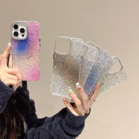 春におすすめ iPhone16pro/16ケース キラキララメ ジュエリー iPhone15Pro/13/14カバー グラデーションカラー 可愛い [M5091]
