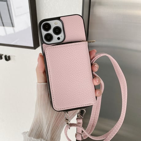カード入れ iPhone15/14proカバー レザー製 アイフォン13pro/12mini/11proケース 肩掛け長さ調整可ストラップ 高品質 便利 [M3093]