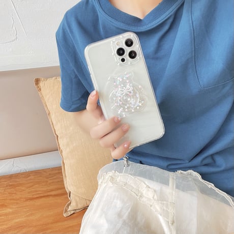 グリッタークマちゃん スマホグリップ 可愛いデコポップソケット タンド機能付き おしゃれスマホソケット おしゃれ 綺麗M646