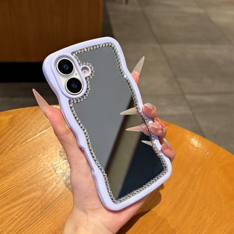 うねうねジュエリー枠 iPhone16pro/16ケース メイク直し鏡 iPhone15promax/14/13/12カバー 夏に人気 落下防止[M5234]