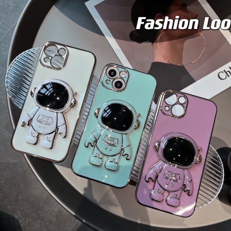 宇宙飛行士グリップ iphone14/13promaxケース ツヤ感金色枠 iphone12mini/SE3/11カバー  高級感  保護力強いソフトケース 落下防止 スタンド機能あり[M1982]