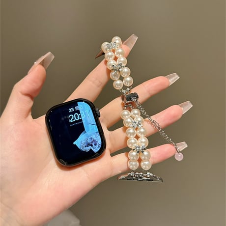おしゃれ AppleWatch10ベルト パール Ultra2/1/SE(第2/1世代)/Series9/8/7/6/5/4/3/2/1アップルウォッチバンド 可愛い[M4606]