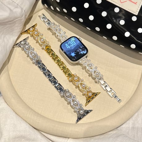 パール  AppleWatchバンド エレガント AppleWatchベルト Series 11/10/9/8 SE3/2  Ultra3/2/1 高級感高品質  美しい[M6239]