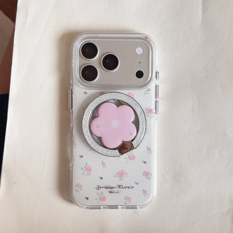 花リングスタンド iPhone17/17Proケース MagSafe対応 iPhone16Pro/15/14ケース 可愛い便利 甘めコーデ [M6423]