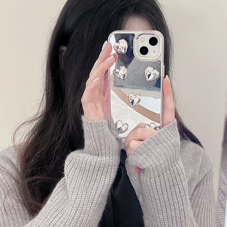 ハート 鏡 iPhone15/15proケース 頑丈 iPhone14pro/13pro/12ケース かわいい 女子力アップ 便利[M4036]