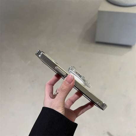 ハートダイヤグリップ iPhone15/15proケース  ミラー iPhone14/13pro/12ケース 女子力アップ オシャレ 便利[M3906]