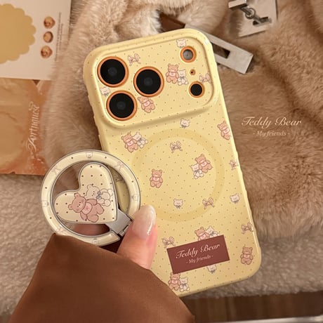 MagSafe対応 熊さん iPhone17Pro/17ケース マグネット式リングスタンド付 iPhone17ProMax/16Pro/15カバー 女子力アップ [M6226]