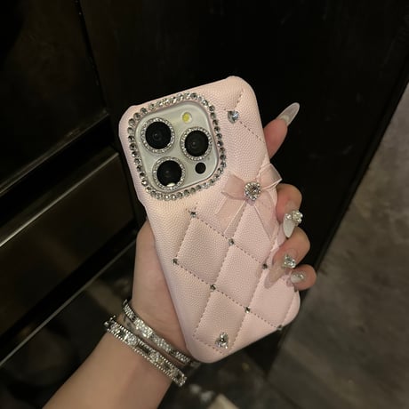 ダイヤデコ iPhone17Pro/16Proケース キルティング 菱形 レザー製 iPhone15promax/14/13カバー 高級感高品質 [M5550]