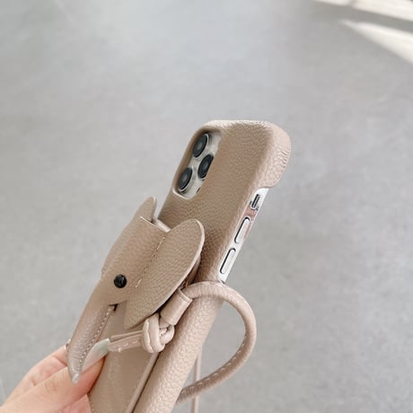 象カードポケット iPhone15/14proケース レザー製 肩掛け紐付き iPhone13mini/12カバー  スタンド付 多機能便利 かわいい[M3437]