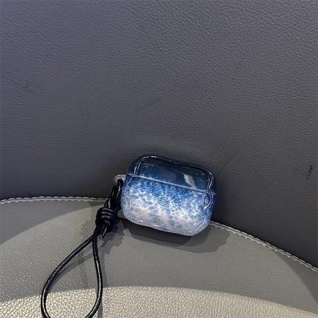 海の波 Airpods Pro3 ケース グラデーションブルーカラー Airpods４カバー  エアポッズプロ2  ストラップ付 シック おしゃれ 耐衝撃[M6042]