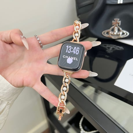 パールとメタル  AppleWatchバンド ダイヤデコ AppleWatchベルト Series 11/10/9/8 SE3/2  Ultra3/2/1 高級感高品質 シック[M6448]