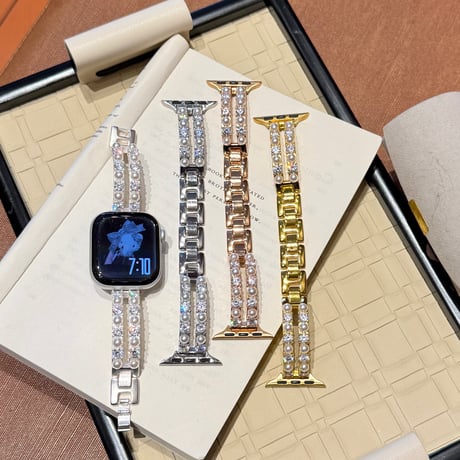 パールブレスレット  AppleWatchバンド メタル AppleWatchベルト Series 11/10/9/8 SE3/2  Ultra3/2/1 高級感高品質 上品[M6394]