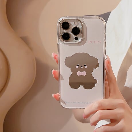 鏡 iPhone15/15Proケース 犬ちゃん ピンク iPhone14Pro/13/12カバー かわいい ト便利 ギフトにおすすめ [M3804]
