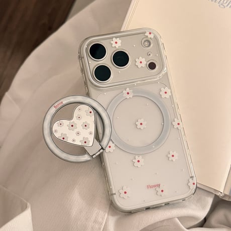 MagSafe対応 花柄 iPhone17Pro/17ケース マグネット式ミラーリングスタンド付 iPhone17ProMax/16Pro/15カバー 女子力アップ [M6177]
