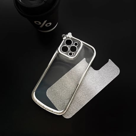 リボン iPhone15/15proケース メッキ キラキラインナーシート付 iPhone14/13pro/12ケース シルバー かわいい[M3928]