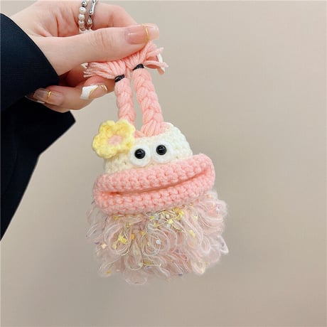 ピンク大きい口モンスター airpods4/3/proケース  花付き ふもふも airpodsカバー   可愛い 柔らかい 温かい キュート[M2227]