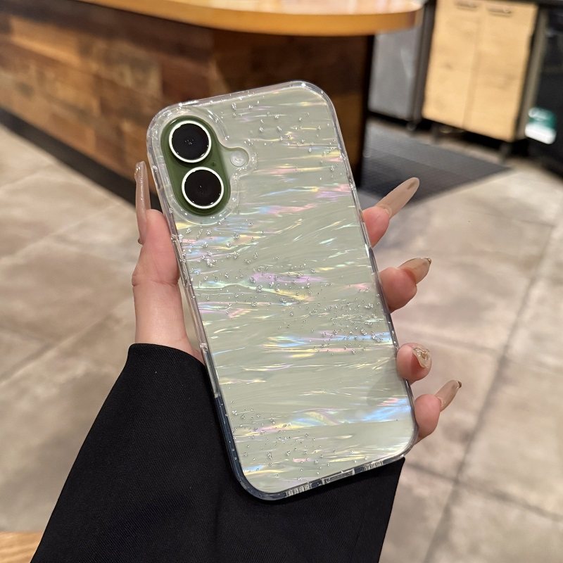 iPhone17ケース セージ/ラベンダーに合う シェル風 キラキラ感