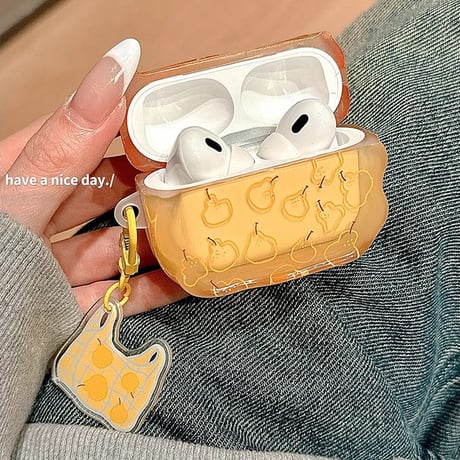 梨柄 Airpods 4ケース キーチェーン付 Airpods3/Pro2ケース airpodsproカバー  大人可愛い うねうね [M5254]