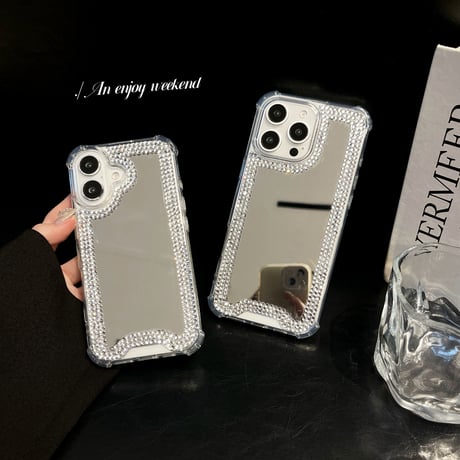 ダイヤデコ ミラー iPhone16/16Proケース 四隅耐衝撃 iPhone15Pro/14/13カバー キラキラ ガールズに大人気[M4805]