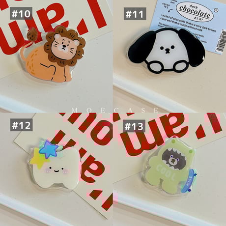 可愛い動物 スマホグリップ 全機種対応 折り畳み式グリップトーク 卓上スタンド機能付き 粘着タイプ[M2918]