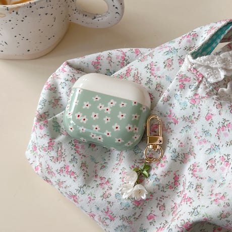 韓国っぽ エアポッズプロ 3 ケース 高級感花柄 Airpods 4/3カバー  AirpodsPro2/1  花キーホルダー お洒落 光沢感 [M6036]