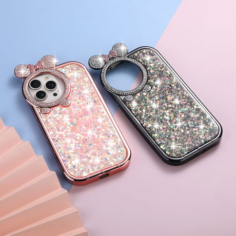 女子力UP iPhone15/15Proケース  ジュエリーリボン キラキラグリッター iPhone14/13Pro/12カバー 可愛い きれい[M4123]
