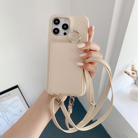 鏡 カード入れ4個 アイフォン15/14proケース 革製 iPhone13mini/12/11カバー リング/肩掛けストラップ 高品質シック 12色[M3260]