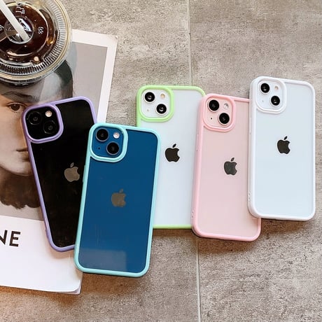 iPhone15/15proケース クリア 光沢 シンプルアイフォン14/13カバー カラーサイド[M3476]