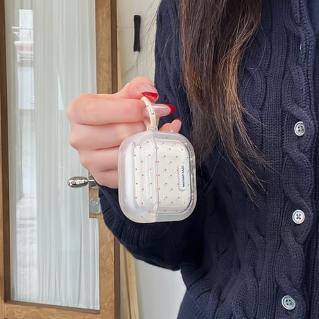 ピンク水玉模様 Airpods Pro3ケース 頑丈 Airpods 4/3カバー  AirpodsPro2/1  リング付 韓国っぽ 淡色系 [M6110]