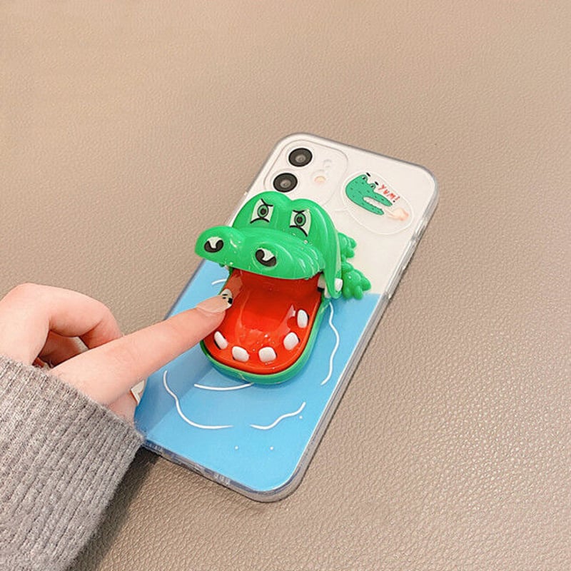 ワニおもちゃ iphone12/11ケース スマホグリップ iphoneSE2/XS/11