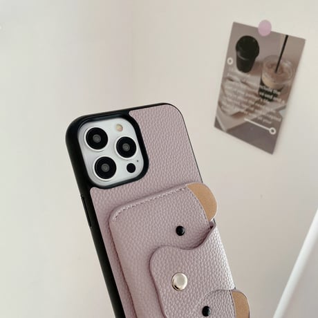 クマちゃんカード入れ iPhone15/14proケース 革製 アイフォン13/12mini/11カバー 肩掛けストラップ 高品質シック 11色[M3417]