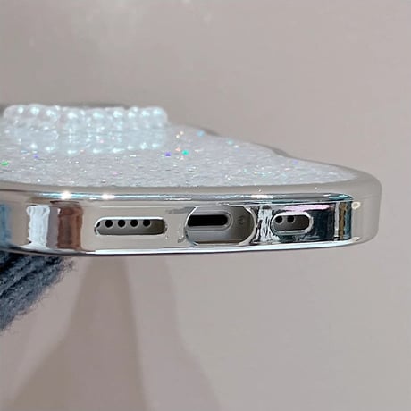 猫の耳 iPhone15/15proケース パールハート グリッター入り iPhone14promax/13pro/12ケース かわいい 大人気 [M4133]