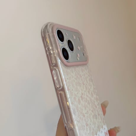 レース/花柄 iPhone17Pro/17ケース 春向け iPhone17ProMax/16Pro/15カバー 花柄カメラカバー 淡色系 [M6130]
