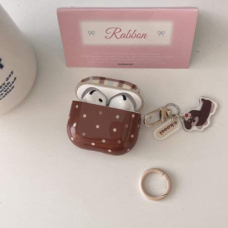 水玉模様 Airpods 4ケース チェック柄 Airpods3/2カバー Airpodspro2/pro 犬ちゃんキーホルダー かわいい [M5029]