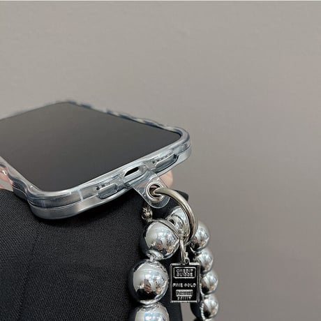 クールシルバー iphone15/14/13proケース グリップ/ストラップ付 アイフォン12/11カバー  高級感高品質 お洒落 ギフトにおすすめ  [M2092]