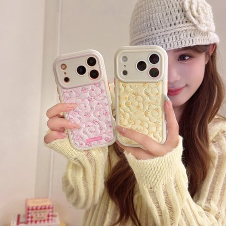 オトナ可愛い iPhone17Pro/17ケース 刺繡花柄 皮っぽ iPhone17ProMax/16/15Proケース カメラカバー 淡色系[M5889]