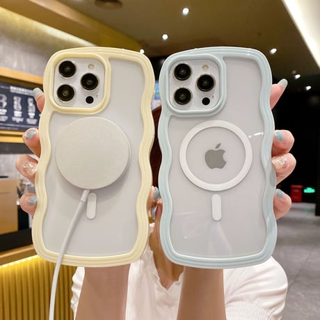 MagSafe ウェーブ型iPhone15/15Proケース うねうね 落下防止 クリアiPhone14/13proカバー 頑丈 [M3540]