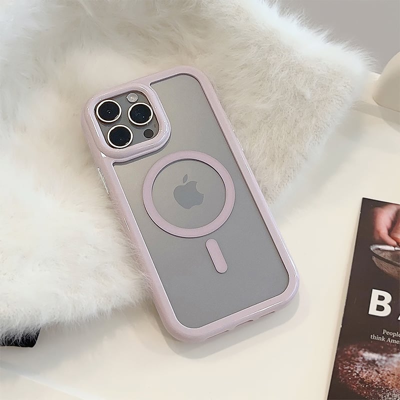 MagSafe対応 iPhone15/15Proケース ピンク パープル 淡色系