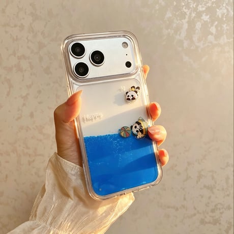 泳ぐパンダ iPhone17Pro/17ケース 海の水いり iPhone16Promax/15Proカバー 面白い 頑丈 ギフトにおすすめ [M6399]