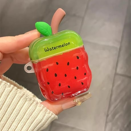 スイカ Airpods4ケース 夏向け AirpodsPro2ケース airpods3/2カバー  かわいい キーチェーン付 艶感 [M5309]